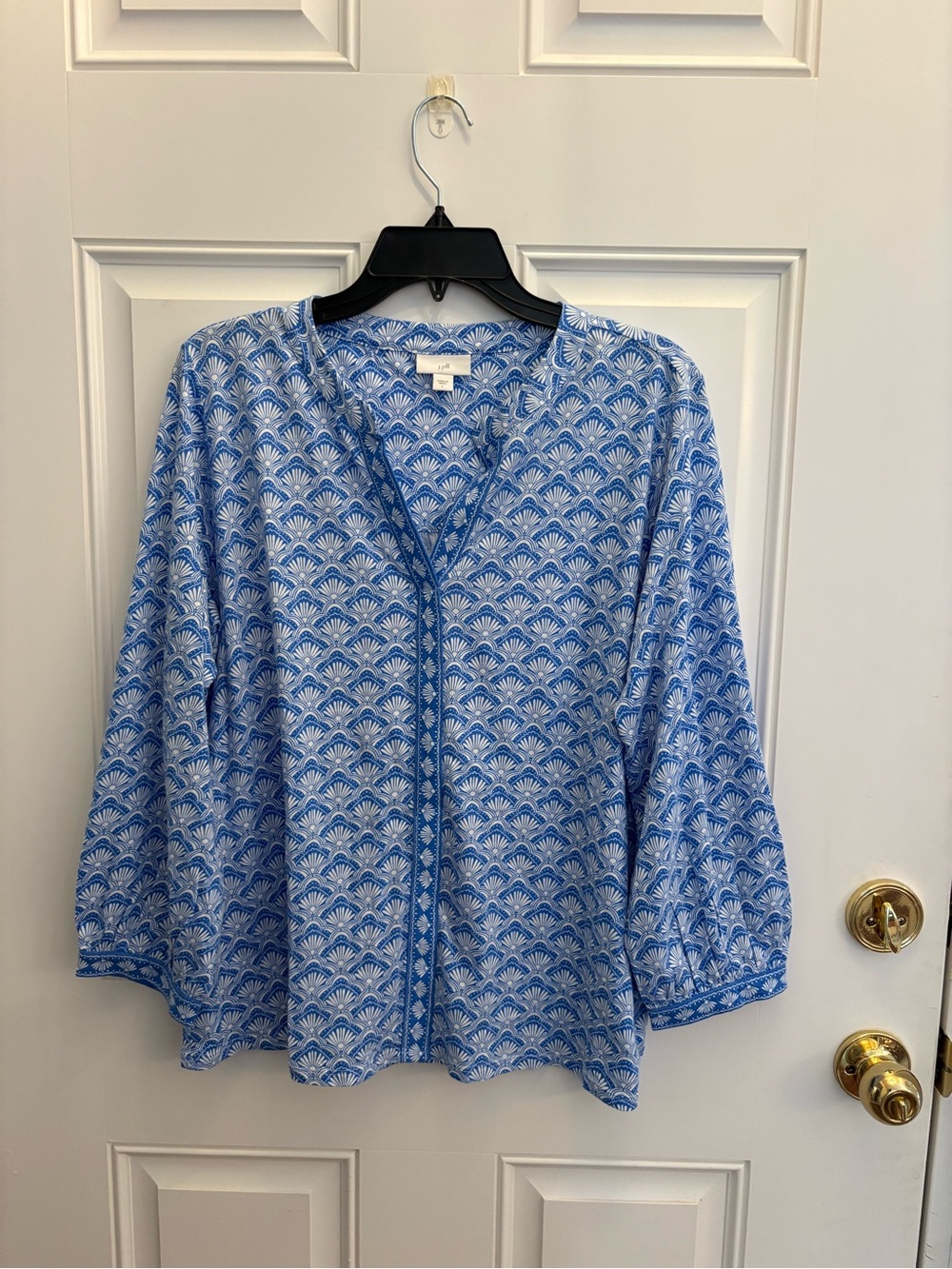 J. Jill Blue Printed V-Neck Tunic Top